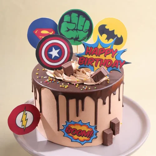 superheroes-chocolate-drip-cake-them4865flav-B Avengers Theme Cake